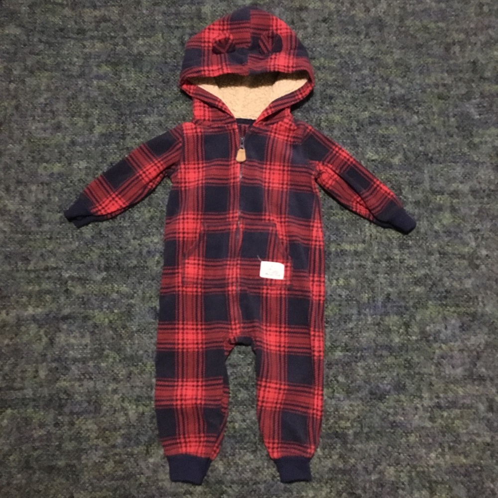 FREE ADD-ON Plaid Flannel Hooded One-Piece 9m